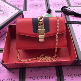 Gucci Sylvie Web Original Leather Chains Mini Bag Red 494642