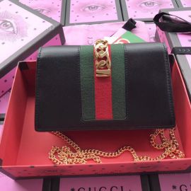 Gucci Sylvie Web Original Leather Chains Mini Bag Black 494642