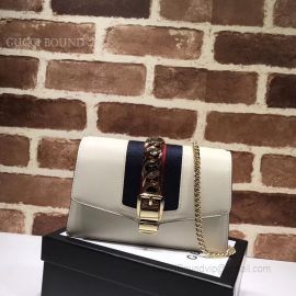 Gucci Sylvie Leather Mini Chain Bag White 494646