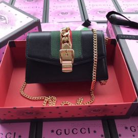 Gucci Sylvie Leather Mini Chain Bag Black 494646