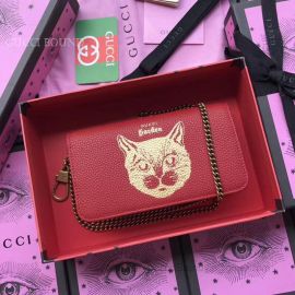 Gucci Garden Cat Print Calfskin Mini Bag Red 521552