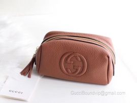 Gucci Real Leather Soho Tassel GG Cosmetic Makeup Bag Clutch Nude 308636