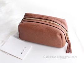 Gucci Real Leather Soho Tassel GG Cosmetic Makeup Bag Clutch Nude 308636