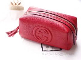 Gucci Real Leather Soho Tassel GG Cosmetic Makeup Bag Red Clutch 308636
