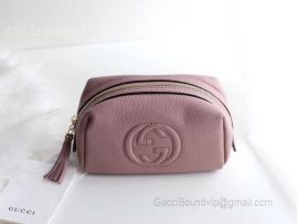 Gucci Real Leather Soho Tassel GG Cosmetic Makeup Bag Pink Clutch 308636
