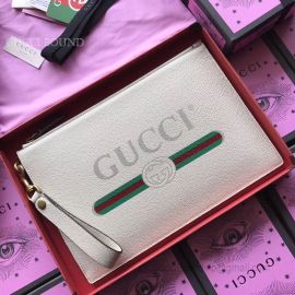 Gucci Print Leather Pouch White 495011