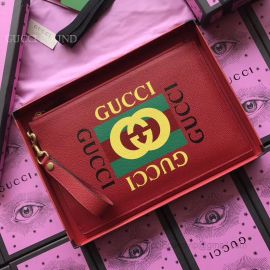 Gucci Print Leather Pouch Red 495011