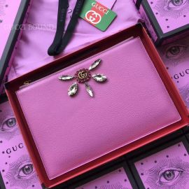 Gucci Leather Pouch With Double G And Crystals Pink 499799