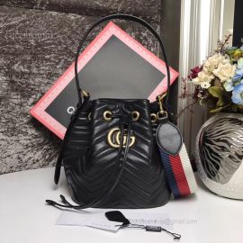 Gucci GG Marmont Quilted Leather Bucket Bag Black 476674
