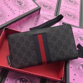 Gucci Zip Around Organizer GG Pattern Web Line Men Wallet Dark Gray 233194