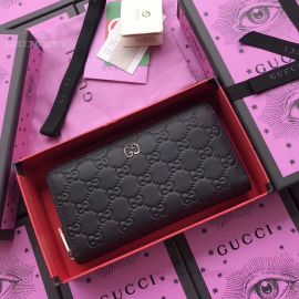 Gucci GG Icon Guccissima Large Zip Black Around Wallet Men 307987