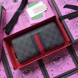 Gucci GG Supreme Web Zip Around Wallet Dark Gray 408831