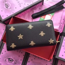 Gucci Bee Star Leather Zip Around Wallet Black 495062