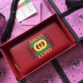 Gucci Print Leather Zip Around Wallet Red 496317