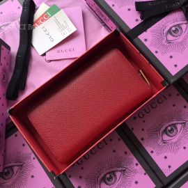 Gucci Print Leather Zip Around Wallet Red 496317