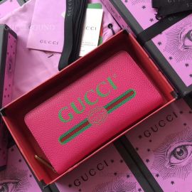 Gucci Print Leather Zip Around Wallet Magenta 496317