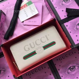 Gucci Print Leather Zip Around Wallet White 496317