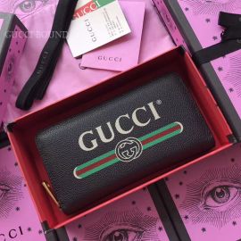 Gucci Print Leather Zip Around Wallet Black 496317