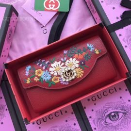 Gucci Leather Double G And Crystals Wallet Red 499313