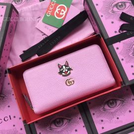 Gucci Leather Zip Around Wallet With Bosco Pink 499337