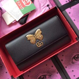 Gucci Leather Continental Wallet With Butterfly Black 499359