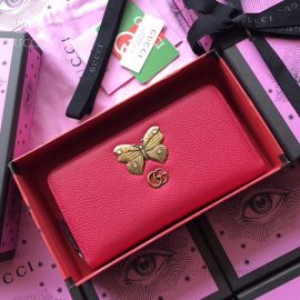 Gucci Leather Zip Around Wallet With Butterfly Red 499363