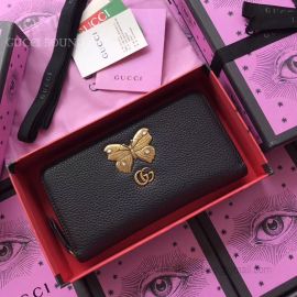Gucci Leather Zip Around Wallet With Butterfly Black 499363
