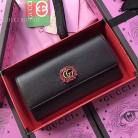 Gucci Leather Continental Wallet With Double G And Crystals Black 499790