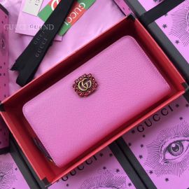 Gucci Leather Zip Around Wallet With Double G And Crystals Pink 499793