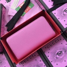 Gucci Leather Zip Around Wallet With Double G And Crystals Pink 499793