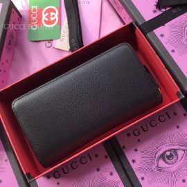 Gucci Leather Zip Around Wallet With Double G And Crystals Black 499793