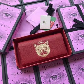 Gucci Garden Leather Long Wallet With Cat Red 521556