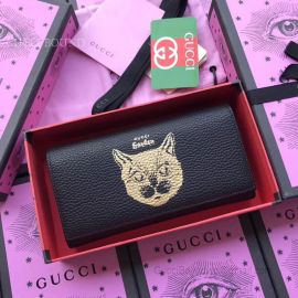 Gucci Garden Leather Long Wallet With Cat Black 521556
