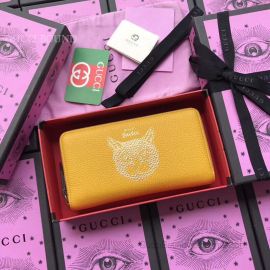 Gucci Garden Leather Long Wallet With Cat Yellow 521557