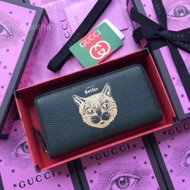 Gucci Garden Leather Long Wallet With Cat Green 521557