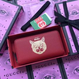 Gucci Garden Leather Long Wallet With Cat Red 521557