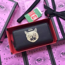 Gucci Garden Leather Long Wallet With Cat Black 521557