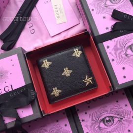 Gucci Bee Star Leather Bi Fold Wallet Black 495055