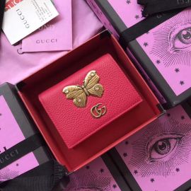 Gucci Leather Card Case With Butterfly Red 499361