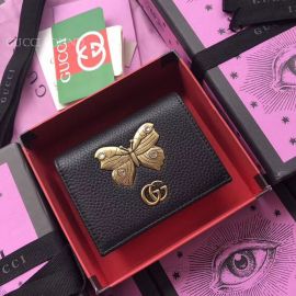 Gucci Leather Card Case With Butterfly Black 499361