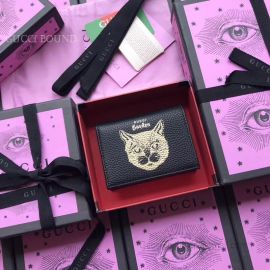 Gucci Garden Cat Print Calfskin Card Case Black 516938