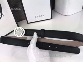 Gucci Leather Belt With Interlocking G Buckle Black 25mm