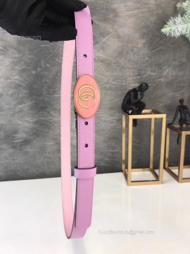 Gucci Leather Belt With Oval Enameled Buckle Pink 20mm