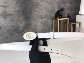 Gucci Leather Belt With Oval Enameled Buckle White 20mm