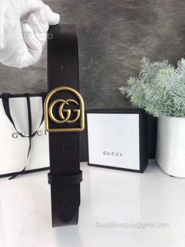 Black Leather Belt With Framed Double G Black 35mm