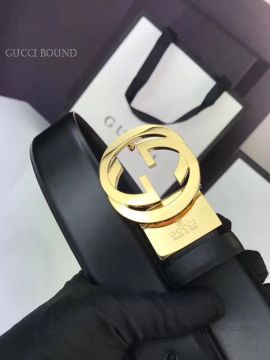 Gucci Leather Belt With Interlocking G Buckle Black 35mm