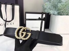 Gucci Leather Belt With Pearl Double G Buckle Black 38mm