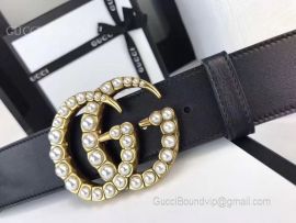 Gucci Leather Belt With Pearl Double G Buckle Black 38mm