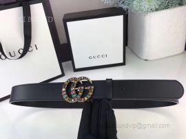 Gucci Black Leather Belt With Crystal Double G Buckle 30mm