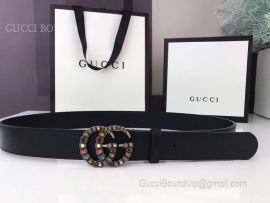 Gucci Black Leather Belt With Crystal Double G Buckle 30mm